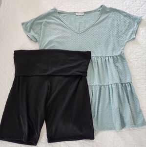 Maternity Bundle of Swiss Dot Tiered Top and Black Bike Shorts
